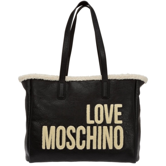 LOVE MOSCHINO Large Berber Lined Tote with Zip Pouch in black - Picture 2 of 12